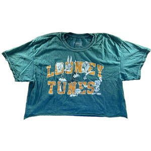 Looney Tunes Cropped T-Shirt Womens L Green Graphic Tee That’s All Folks